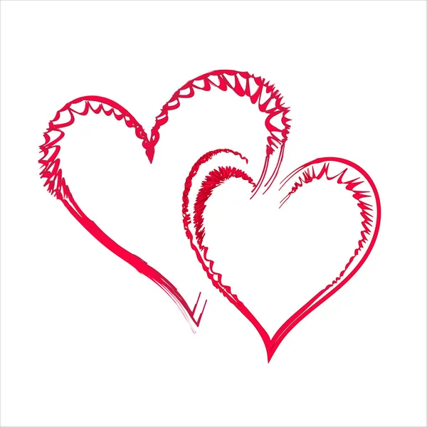Пара Красных Очерченных Сердец Белом Фоне Элемент Праздничного Дизайна Валентинка — стоковое фото