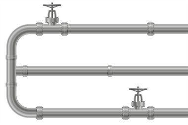 Gerçekçi durdurma vanası ve metal boru hattı. Su tedarik sisteminde kurulum için elle çalışan vana tipi. inşaat endüstrisi. Vektör illüstrasyonu beyaz arkaplanda izole edildi