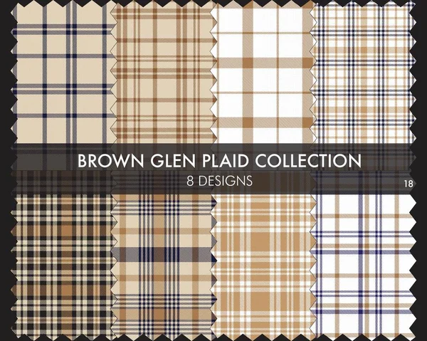 Kahverengi Glen Ekose Tartan desensiz koleksiyonu moda tekstil ve grafikleri için 8 tasarım içerir
