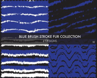 Mavi fırça darbesi kürk koleksiyonu moda baskıları, ev eşyaları, grafikler, arka planlar için 4 tasarım örneğini içerir