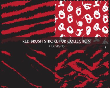 Kırmızı fırça darbesi kürk koleksiyonu moda baskıları, ev eşyaları, grafikler, arka planlar için 4 tasarım örneğini içerir