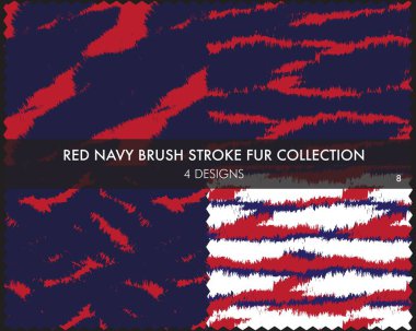 Red Navy Brush stroke fur collection includes 4 design swatches for fashion prints, homeware, graphics, backgrounds vector