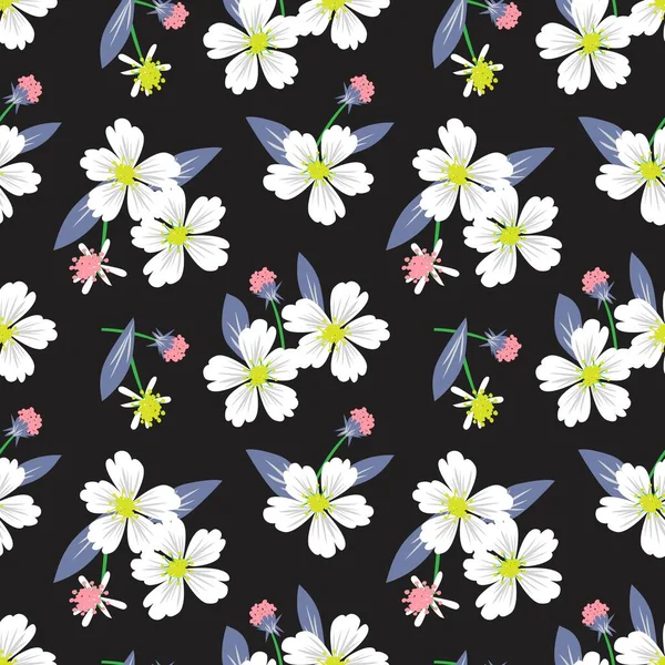 ファッションプリント グラフィック 背景や工芸品のための黒花植物シームレスなパターンの背景 — ストックベクタ
