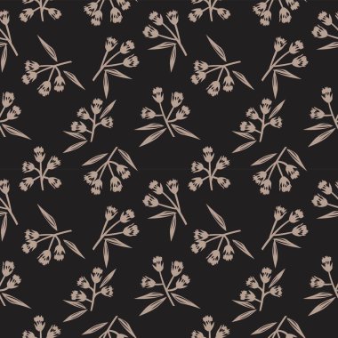 Moda baskıları, grafikler, arka planlar ve el sanatları için siyah bitkisel desensiz arkaplan
