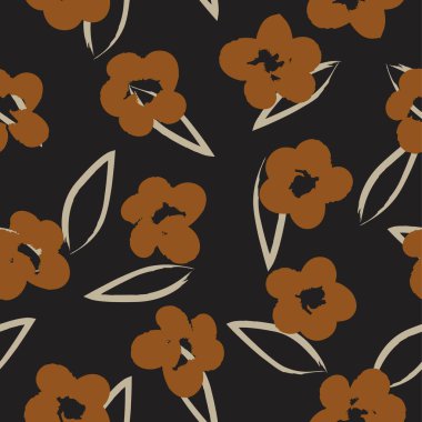 Turuncu çiçekli fırça darbeleri moda baskıları, grafikler, arka planlar ve el sanatları için pürüzsüz desenli arka plan