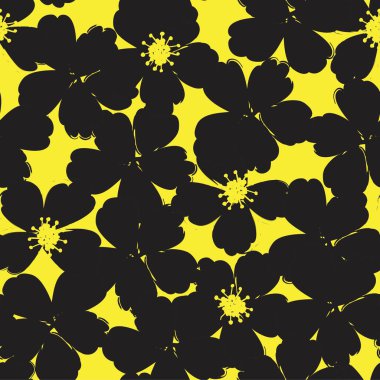 Sarı çiçekli fırça darbeleri moda baskıları, grafikler, arka planlar ve el sanatları için pürüzsüz desenli arkaplan