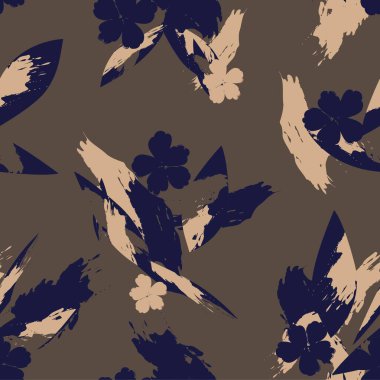 Kahverengi çiçekli fırça darbeleri moda baskıları, grafikler, arka planlar ve el sanatları için pürüzsüz desenli arka plan