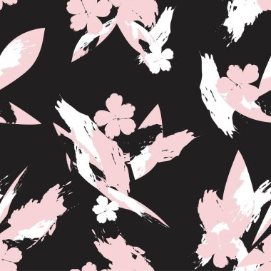 Pembe çiçekli fırça darbeleri moda baskıları, grafikler, arka planlar ve el sanatları için pürüzsüz desenli arka plan