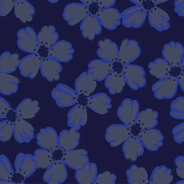 Blauwe Bloemenborstel Strijkt Naadloze Patroon Achtergrond Voor Mode Prints Afbeeldingen — Stockvector