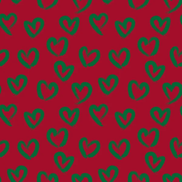Rode Hartvormige Penseelstreek Naadloze Patroon Achtergrond Voor Mode Textiel Graphics — Stockvector