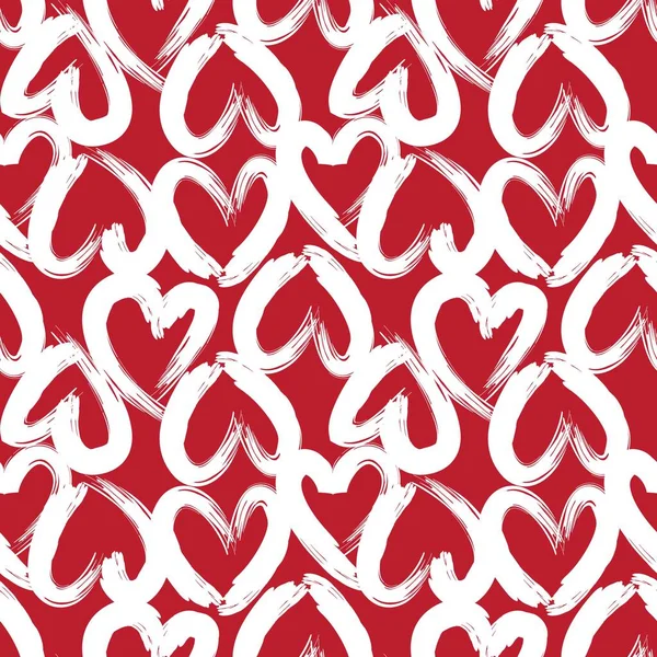 Corazón Rojo Forma Pincelada Sin Costuras Patrón Fondo Para Textiles — Archivo Imágenes Vectoriales