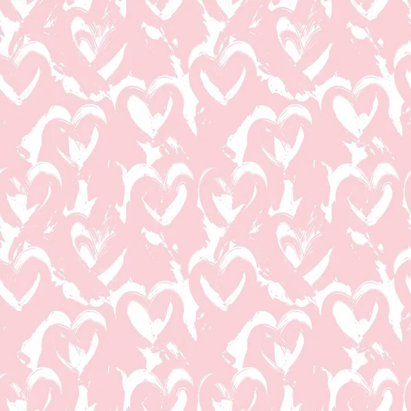 ピンクハート型ブラシストロークシームレスパターン背景用ファッションテキスタイル グラフィック — ストックベクタ