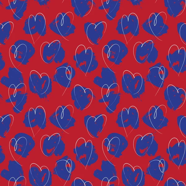 Red Heart Shaped Brush Stroke Seamless Pattern Background Fashion Textiles — Stock Vector