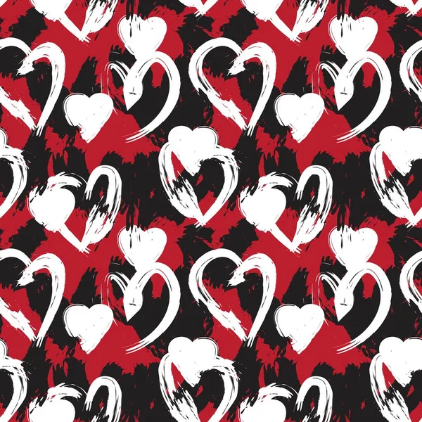 Corazón Rojo Forma Pincelada Sin Costuras Patrón Fondo Para Textiles — Vector de stock