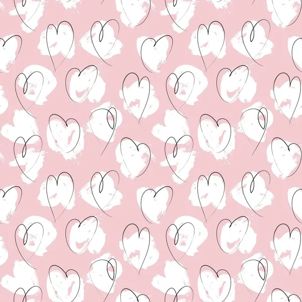 Pink Heart Shaped Brush Stroke Seamless Pattern Background Fashion Textiles — Stock Vector