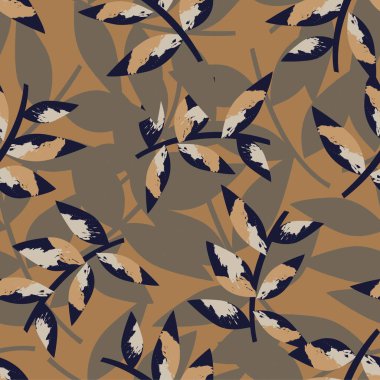 Kahverengi Tropik Yaprak botanik desensiz arka plan moda baskıları, grafikler, arka planlar ve el sanatları için uygundur