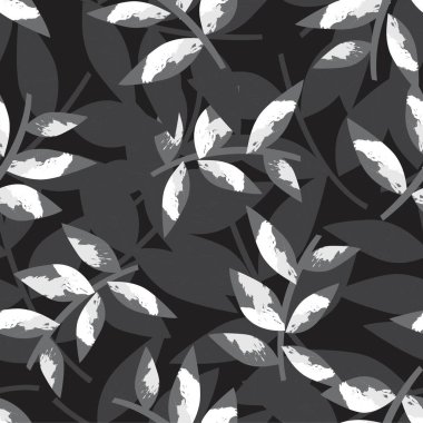 Siyah ve Beyaz Tropikal Yaprak botanik desensiz arka plan moda baskıları, grafikler, arka planlar ve el sanatları için uygun