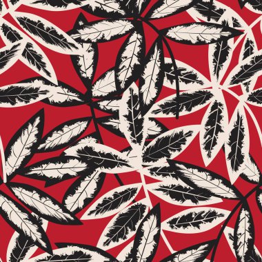 Kırmızı Tropik Yaprak botanik desensiz arka plan moda baskıları, grafikler, arka planlar ve el sanatları için uygundur