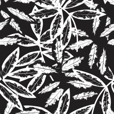 Siyah ve Beyaz Tropikal Yaprak botanik desensiz arka plan moda baskıları, grafikler, arka planlar ve el sanatları için uygun