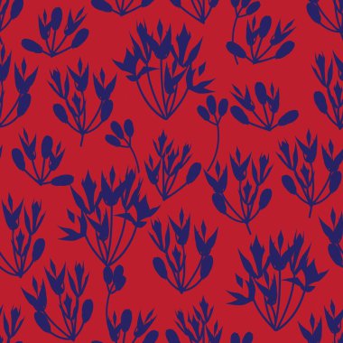 Moda baskıları, grafikler, arka planlar ve el sanatları için uygun kırmızı tropikal bitkisel bitki desenli arkaplan