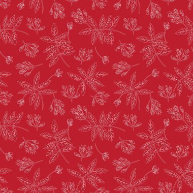 Moda baskıları, grafikler, arka planlar ve el sanatları için uygun kırmızı tropikal bitkisel bitki desenli arkaplan