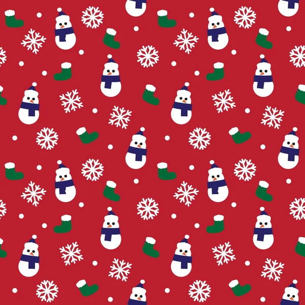Red Christmas Snowman Seamless Pattern Background Website Graphics — 스톡 벡터