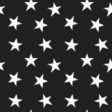 Siyah ve Beyaz Yıldızlar moda tekstil ve grafikleri için kusursuz bir arka plan fırçaladı