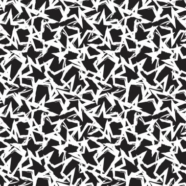 Siyah ve Beyaz Yıldızlar moda tekstil ve grafikleri için kusursuz bir arka plan fırçaladı