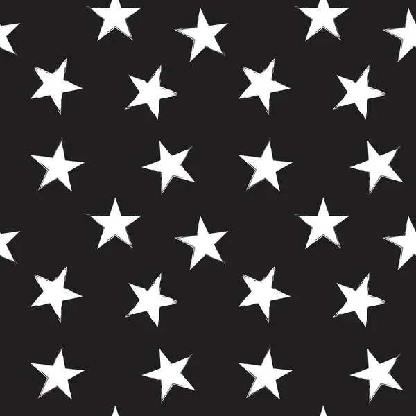 Black White Stars Brush Stroke Seamless Pattern Background Fashion Textiles — Stock Vector