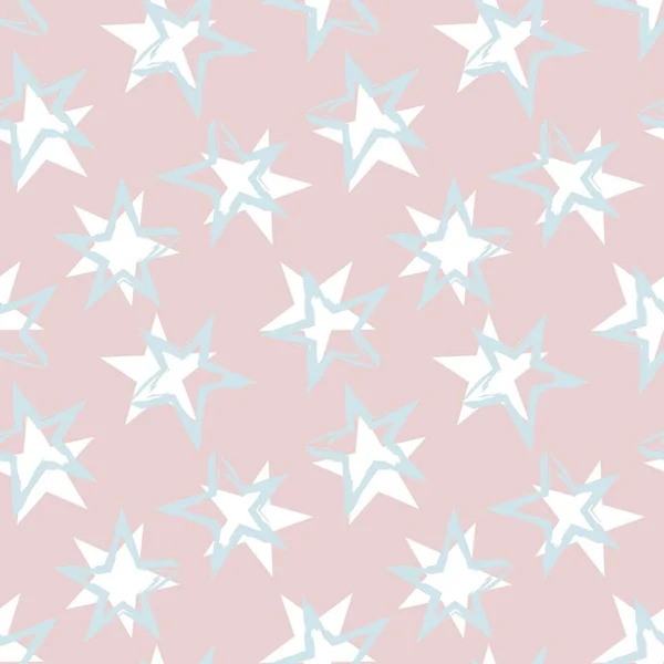 Pink Stars Brush Stroke Seamless Pattern Background Fashion Textiles Graphics — Stock Vector