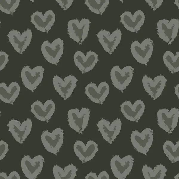 绿色心形笔触无缝图案背景为时尚纺织品 — 图库矢量图片