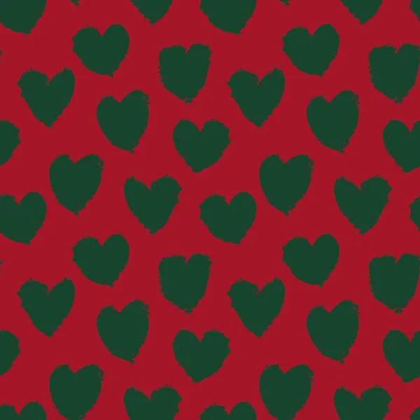 Christmas Heart Shaped Brush Stroke Seamless Pattern Background Fashion Textiles — Stock Vector