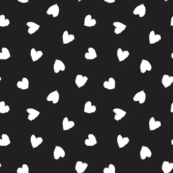 Black White Heart Shaped Brush Stroke Seamless Pattern Background Fashion — Stock Vector