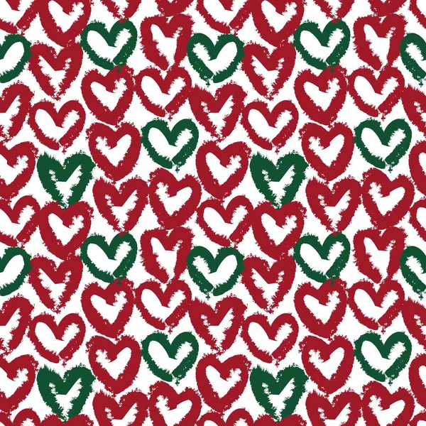 Noël Coeur Forme Coup Pinceau Fond Motif Sans Couture Pour — Image vectorielle