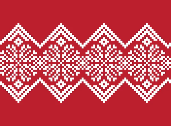 ファッションテキスタイル ニットウェア グラフィックに適した赤いクリスマスの雪の結晶フェア島のパターンの背景 — ストックベクタ