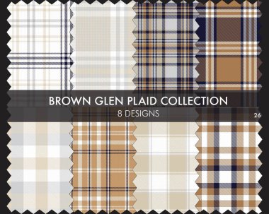 Kahverengi Glen Ekose Tartan desensiz koleksiyonu moda tekstil ve grafikleri için 8 tasarım içerir