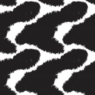Moda baskıları, ev eşyaları, grafikler, arka planlar için siyah ve beyaz fırça desenli kürk deseni