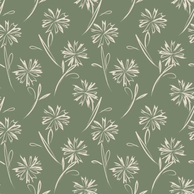 Yeşil çiçekli fırça darbeleri moda baskıları, grafikler, arka planlar ve el sanatları için pürüzsüz desenli arka plan