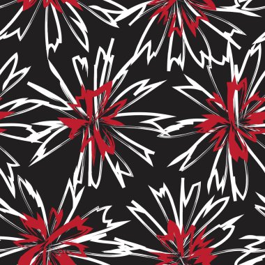 Kırmızı çiçekli fırça darbeleri moda baskıları, grafikler, arka planlar ve el sanatları için pürüzsüz desenli arka plan