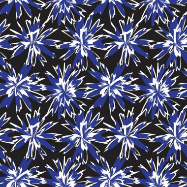 Mavi çiçekli fırça darbeleri moda baskıları, grafikler, arka planlar ve el sanatları için pürüzsüz desenli arka plan