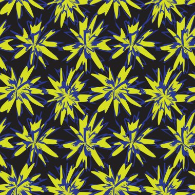 Sarı çiçekli fırça darbeleri moda baskıları, grafikler, arka planlar ve el sanatları için pürüzsüz desenli arkaplan