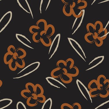 Turuncu çiçekli fırça darbeleri moda baskıları, grafikler, arka planlar ve el sanatları için pürüzsüz desenli arka plan