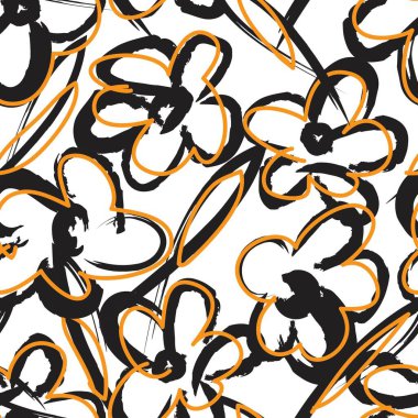 Turuncu çiçekli fırça darbeleri moda baskıları, grafikler, arka planlar ve el sanatları için pürüzsüz desenli arka plan