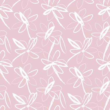 Pembe çiçekli fırça darbeleri moda baskıları, grafikler, arka planlar ve el sanatları için pürüzsüz desenli arka plan