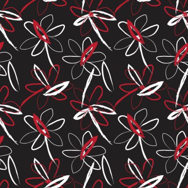 Kırmızı çiçekli fırça darbeleri moda baskıları, grafikler, arka planlar ve el sanatları için pürüzsüz desenli arka plan