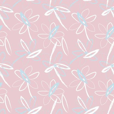 Pembe çiçekli fırça darbeleri moda baskıları, grafikler, arka planlar ve el sanatları için pürüzsüz desenli arka plan