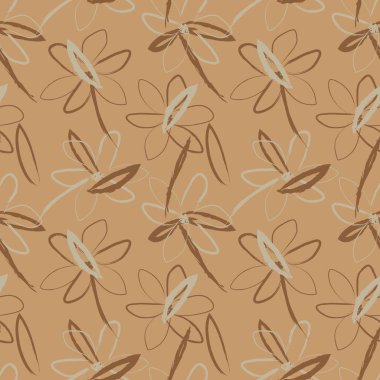 Kahverengi çiçekli fırça darbeleri moda baskıları, grafikler, arka planlar ve el sanatları için pürüzsüz desenli arka plan