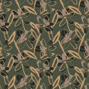 Yeşil çiçekli fırça darbeleri moda baskıları, grafikler, arka planlar ve el sanatları için pürüzsüz desenli arka plan