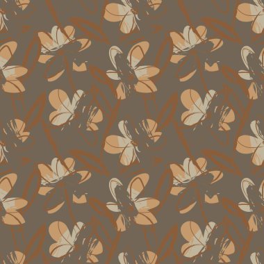 Kahverengi çiçekli fırça darbeleri moda baskıları, grafikler, arka planlar ve el sanatları için pürüzsüz desenli arka plan