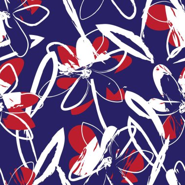 Mavi çiçekli fırça darbeleri moda baskıları, grafikler, arka planlar ve el sanatları için pürüzsüz desenli arka plan